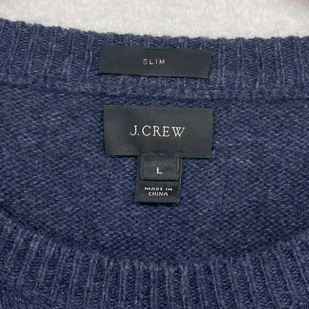 J.CREW Sweater Mens L Slim Merino Wool Blend Jumper Crewneck Pullover Blue